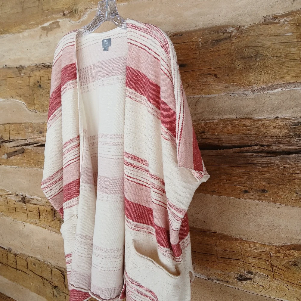 True Craft Red Striped Oversized Kimono Topper S/XS